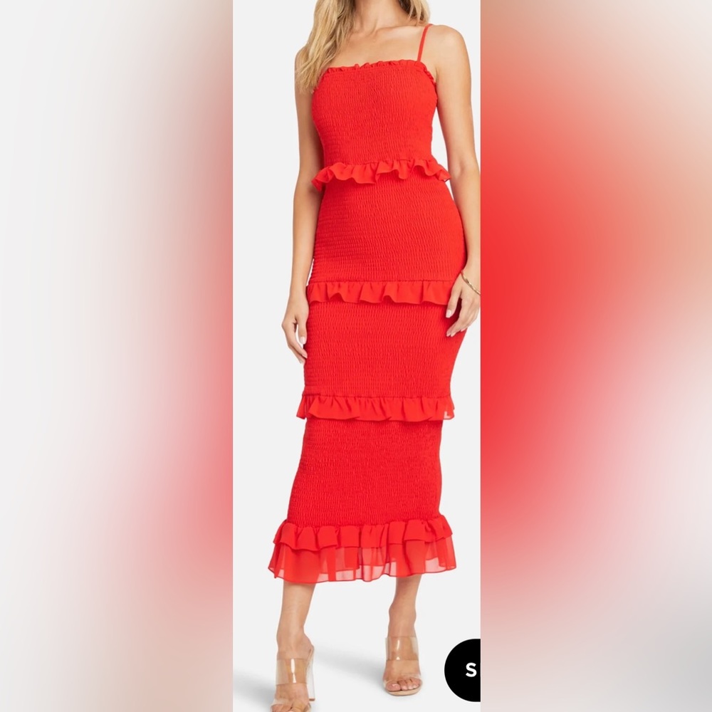 BEBE ruffle red midi dress size medium!